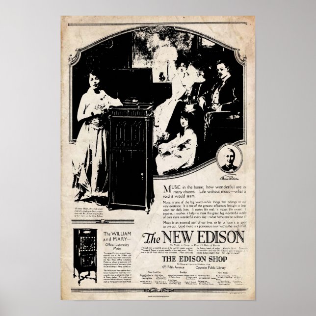 Poster Phonographe Edison vintage 1917 (Devant)