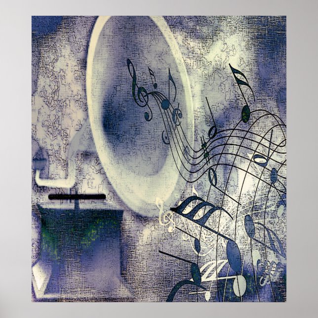Poster Phonographe vintage et musique (Devant)