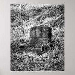Poster Photo ancienne de chaise en noir et blanc