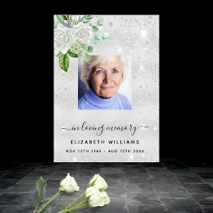 Poster Photo argent élégant floral mémorial funérailles