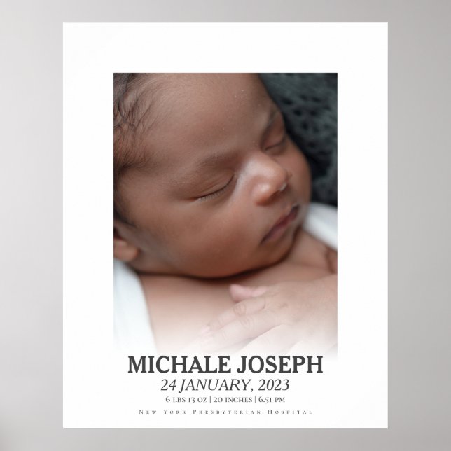 Poster Photo Bébé Avec Statistiques | Le jour de votre na (Devant)