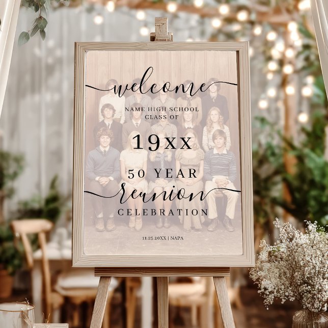 Poster Photo Black Script Classe 50e Réunion Bienvenue (Photo Black Script Class 50th Reunion Welcome Poster)