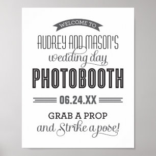 Poster Photo booth de mariage avec bannière noir et blanc