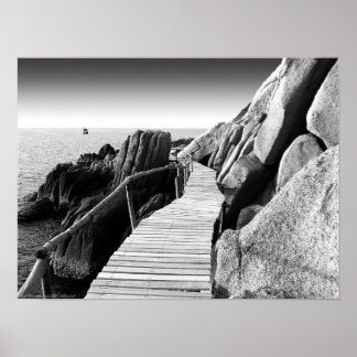 Poster Photo "Chemin en bois stupéfiant en noir et blanc"