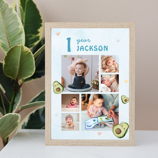 Poster Photo Collage Avocado 1er anniversaire (Photo Collage Avocado 1st Birthday Party Poster)