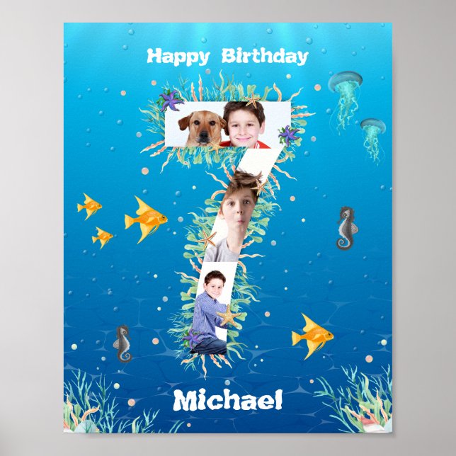 Poster Photo Collage Big 7th Birthday Under the Sea (Devant)