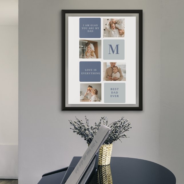 Poster Photo Collage moderne & Bleu Happy Fête des pères  (Créateur téléchargé)