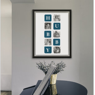 Poster Photo Collage Moderne Bleu Meilleur Hubby Ever Cad