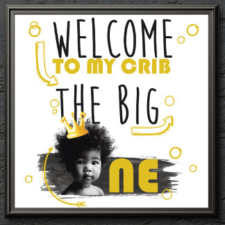 Poster Photo d'anniversaire Noir Blanc Jaune Bienvenue