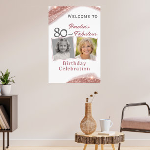 Poster Photo de bienvenue d'anniversaire rose gold 80 ans