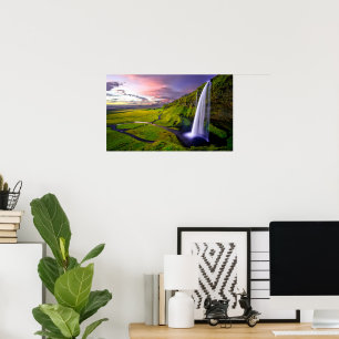 Poster Photo de cascade islandaise verte et naturelle