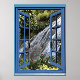 Poster Photo de cascade Trompe l'oeil Fausse fenêtre