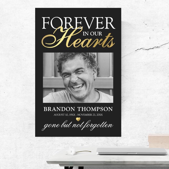 Poster Photo de deuil funéraire en or noir Mémorial (Créateur téléchargé)