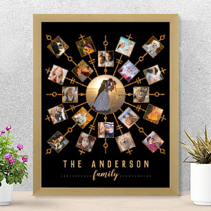 Poster Photo de famille Collage Black Gold + Nom 21 Photo