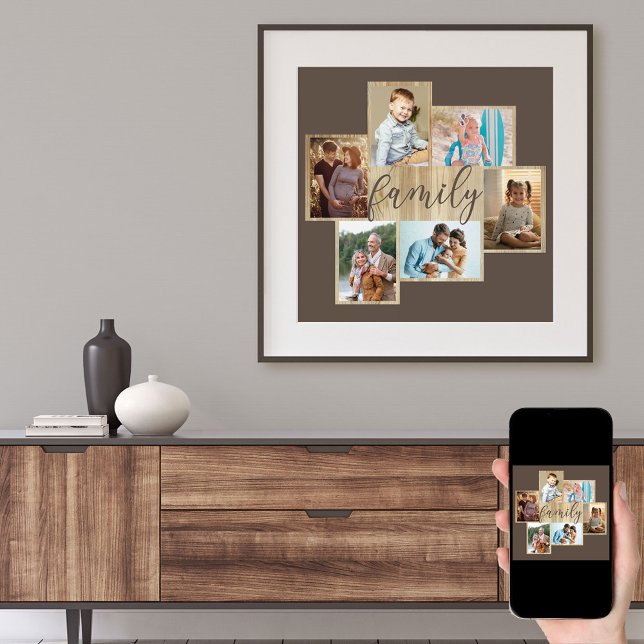 Poster Photo de famille Collage en bois Look Cadre Brown (Créateur téléchargé)