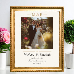 Poster Photo de mariage élégant crème or moderne personna