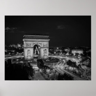 Poster Photo de nuit noire et blanche Arc de Triomphe Par