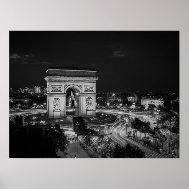 Poster Photo de nuit noire et blanche Arc de Triomphe Par (Devant)