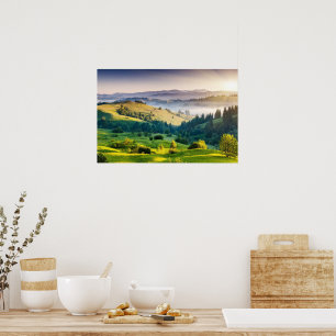 Poster Photo de paysage naturel de collines ondoyantes