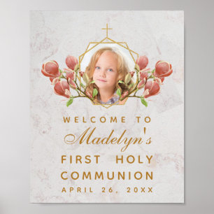 Poster Photo de première communion de fille avec magnolia