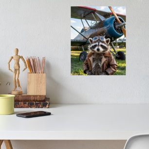 Poster Photo drôle d'avion de pilote Raton Laveur Noël