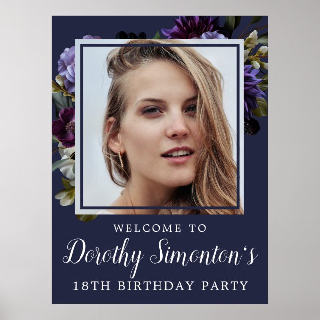 Poster Photo du 18e anniversaire Moody Purple Floral Bien (Devant)