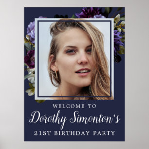 Poster Photo du 21e anniversaire Moody Purple Floral Bien