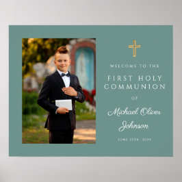 Poster Photo du garçon First Communion Green