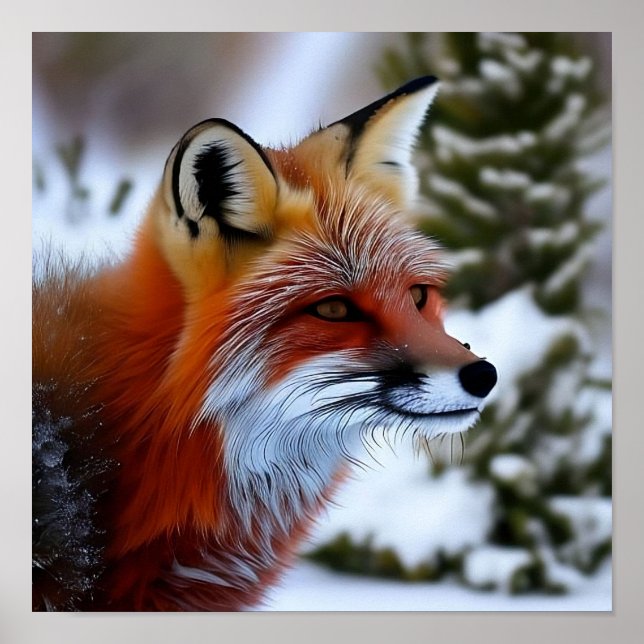 Poster Photo d'un Renard Rouge dans la neige (Devant)