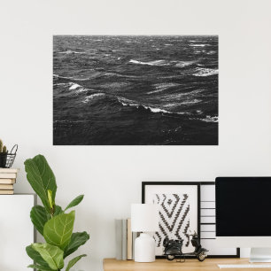 Poster Photo en noir et blanc d'une mer orageuse
