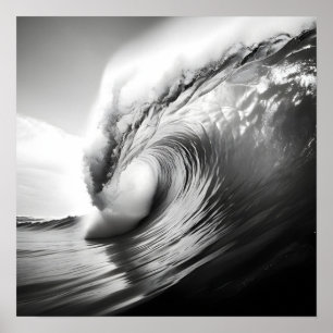 Poster Photo en noir et blanc d'une vague océanique brisa