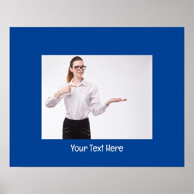 Poster Photo et texte personnalisables en bleu profond (Devant)