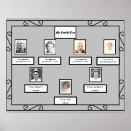 Poster Photo Family Tree Fer forgé Look Bordure sur Grey