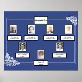 Poster Photo Family Tree Rose Dessin bordure en bleu