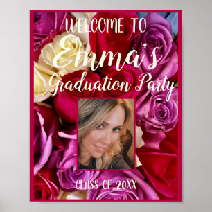 Poster Photo Floral Graduation Party Bright Typography P