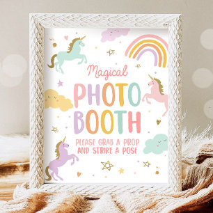 Poster Photo Magique Booth Unicorn Fille fête d'anniversa