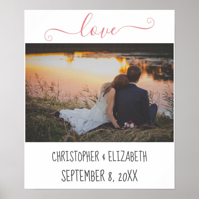 Poster Photo Mariage personnalisée avec nom et date (Devant)