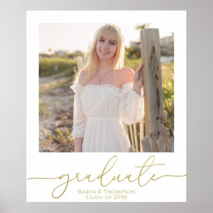 Poster Photo Moderne Graduation Élégant Script Or