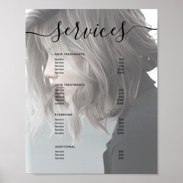Poster Photo moderne Salon simple Service Menu Prix (Devant)