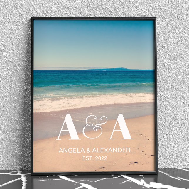 Poster Photo Monogramme de mariage de la plage de Califor (Créateur téléchargé)