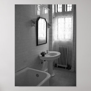 Poster Photo noire et blanche de salle de bains antique
