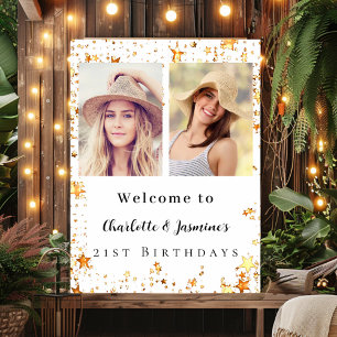 Poster Photo or blanc étoiles 2 personnes anniversaire bi