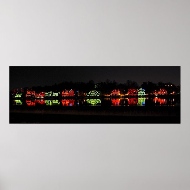 Poster Photo panoramique de Boathouse Row à Noël (Devant)