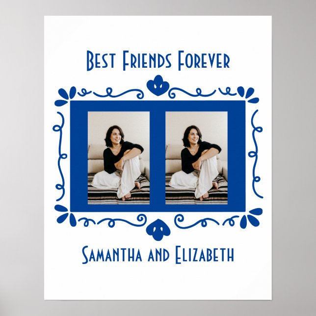 Poster Photo personnalisée Best Friends Cadeau Bleu Blanc (Devant)