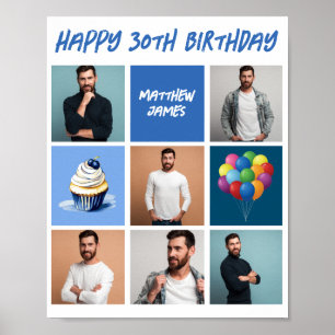 Poster Photo personnalisée Collage bleu fête d'anniversai