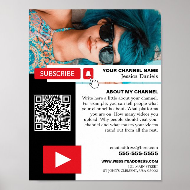 Poster Photo personnalisée et code QR, Youtube - Vlogger (Devant)