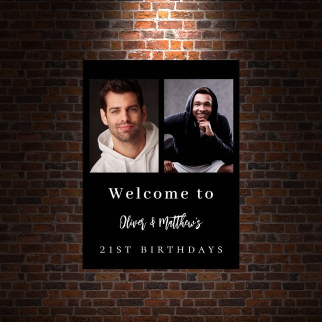 Poster Photo personnalisée noir amis blancs anniversaire  (Créateur téléchargé)