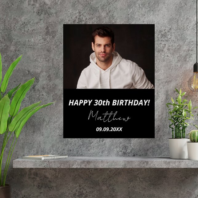 Poster Photo personnalisée noir blanc gars 30e anniversai (Créateur téléchargé)