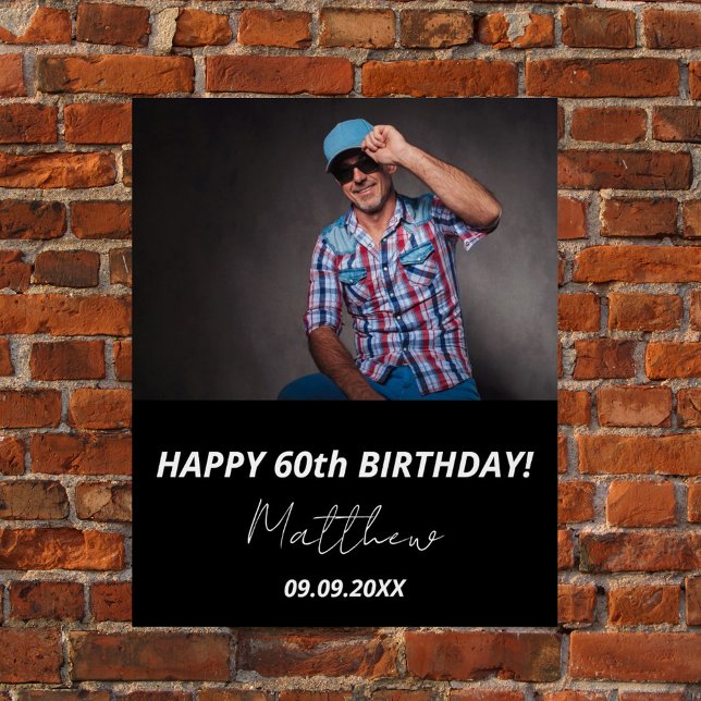 Poster Photo personnalisée noir blanc gars 60e anniversai (Créateur téléchargé)