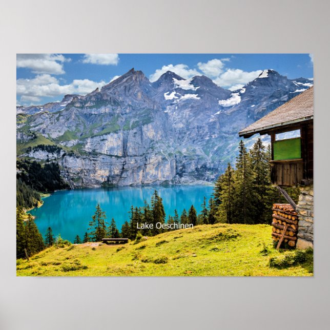 Poster Photo pittoresque du lac Oeschinen (Devant)